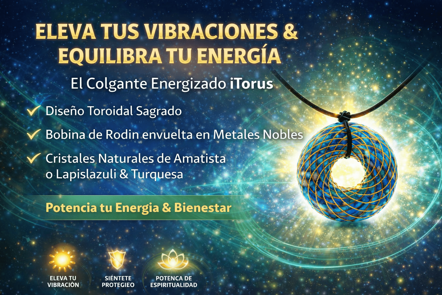 Collar iTorus: Bobina de Rodin con Lapislázuli, Turquesa y Amatista - Metayantra México