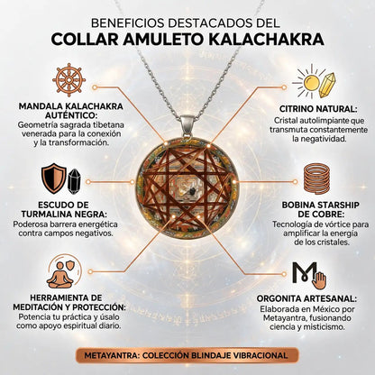 Amuleto Protector Kalachakra Hecho a Mano — Citrino Natural + Turmalina Negra + Bobina Biomagnética de Cobre | Escudo Energético contra Brujería, Mal de Ojo y Envidias | Mandala Budista Tibetano - Metayantra México
