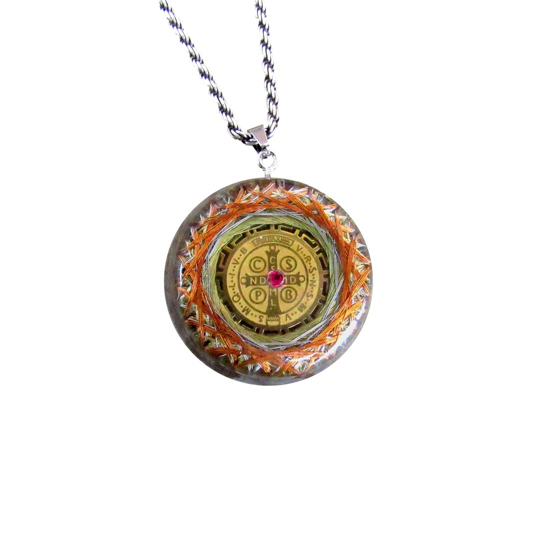 Ð??­‹÷� Collar de ProtecciÇün Espiritual y EnergÇða OrgÇün con Medalla de San Benito 7 Metales Mǭgicos - Metayantra MǸxico