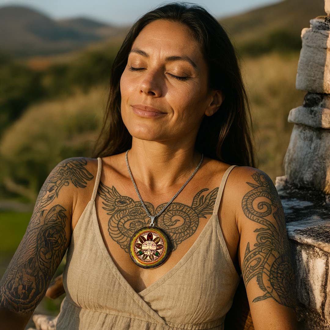 Collar Quetzalcóatl portado al pecho para uso diario