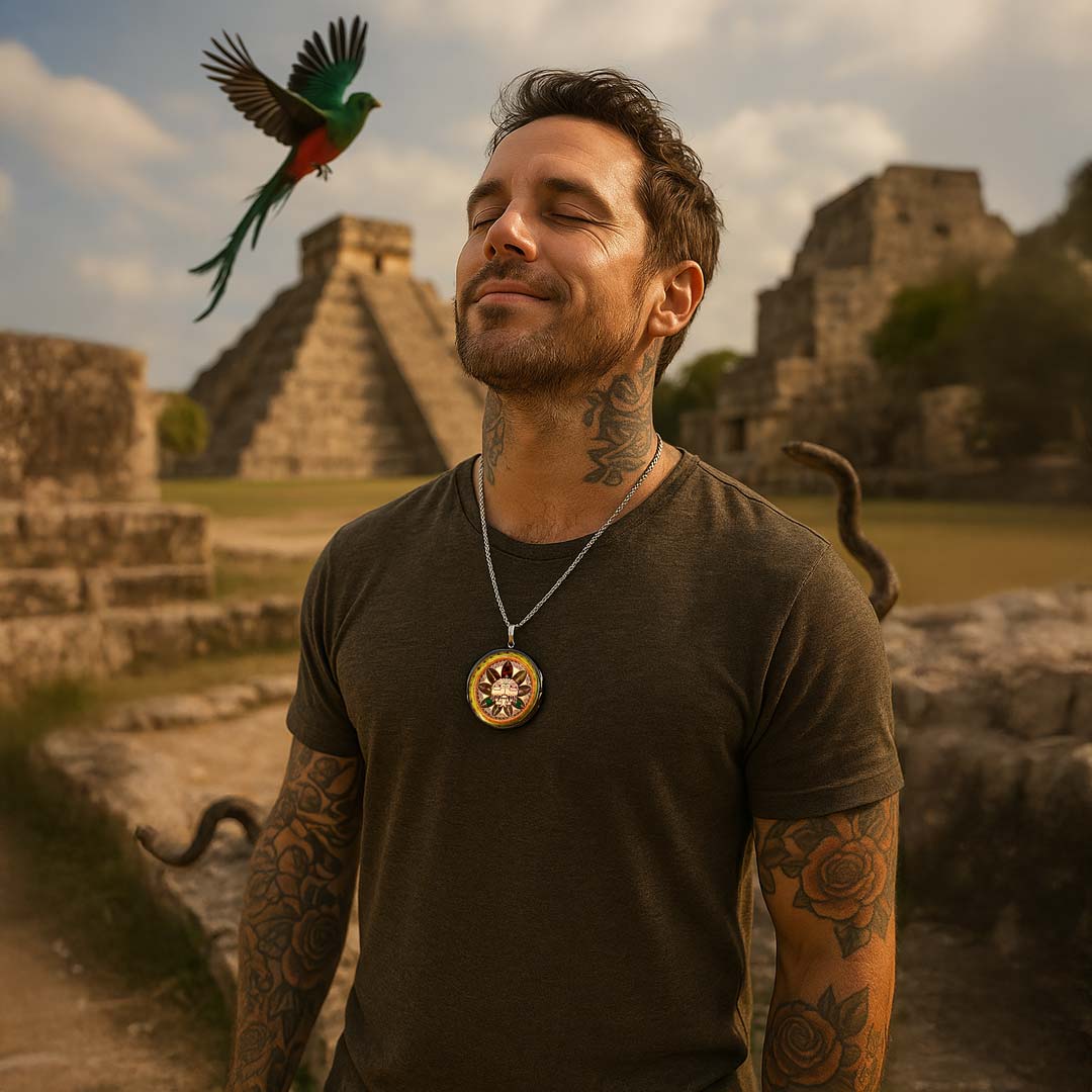 Reverso del colgante de orgonita Quetzalcóatl