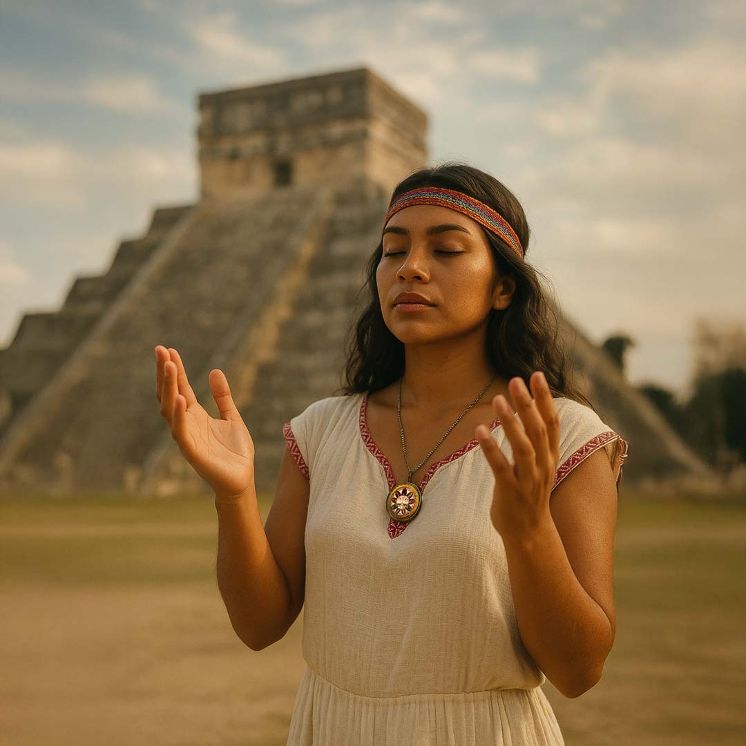 Vista lateral del collar Quetzalcóatl que muestra el grosor de la resina