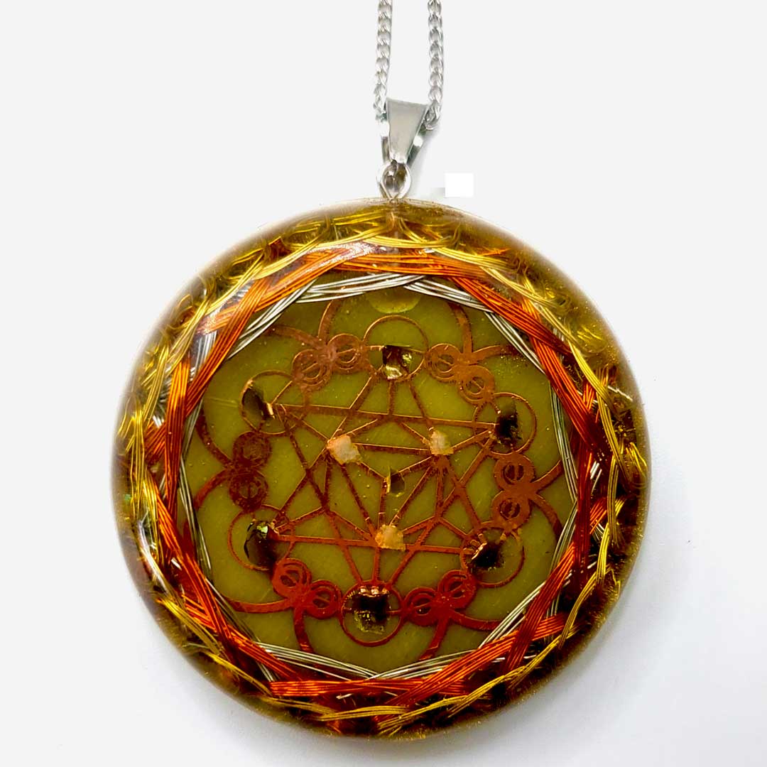 Collar Orgón Resonador Cuántico con Moldavita Certificada — Activación del ADN del Alma + Campo Merkaba + Cuarzo Citrino + Doble Bobina Biomagnética | Agrograma Crop Circle | Arcángel Metatrón | Hecho a Mano - Metayantra México