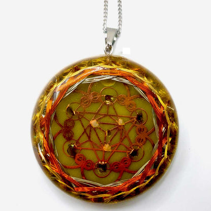 Collar Orgón Resonador Cuántico con Moldavita Certificada — Activación del ADN del Alma + Campo Merkaba + Cuarzo Citrino + Doble Bobina Biomagnética | Agrograma Crop Circle | Arcángel Metatrón | Hecho a Mano - Metayantra México