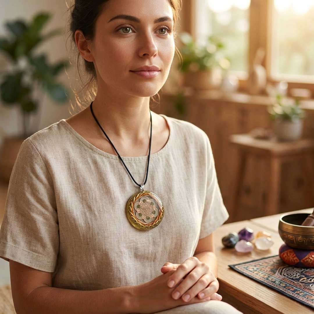 Collar Orgón Resonador Cuántico con Moldavita Certificada — Activación del ADN del Alma + Campo Merkaba + Cuarzo Citrino + Doble Bobina Biomagnética | Agrograma Crop Circle | Arcángel Metatrón | Hecho a Mano - Metayantra México