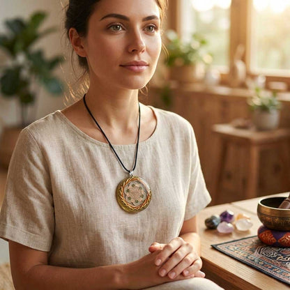 Collar Orgón Resonador Cuántico con Moldavita Certificada — Activación del ADN del Alma + Campo Merkaba + Cuarzo Citrino + Doble Bobina Biomagnética | Agrograma Crop Circle | Arcángel Metatrón | Hecho a Mano - Metayantra México