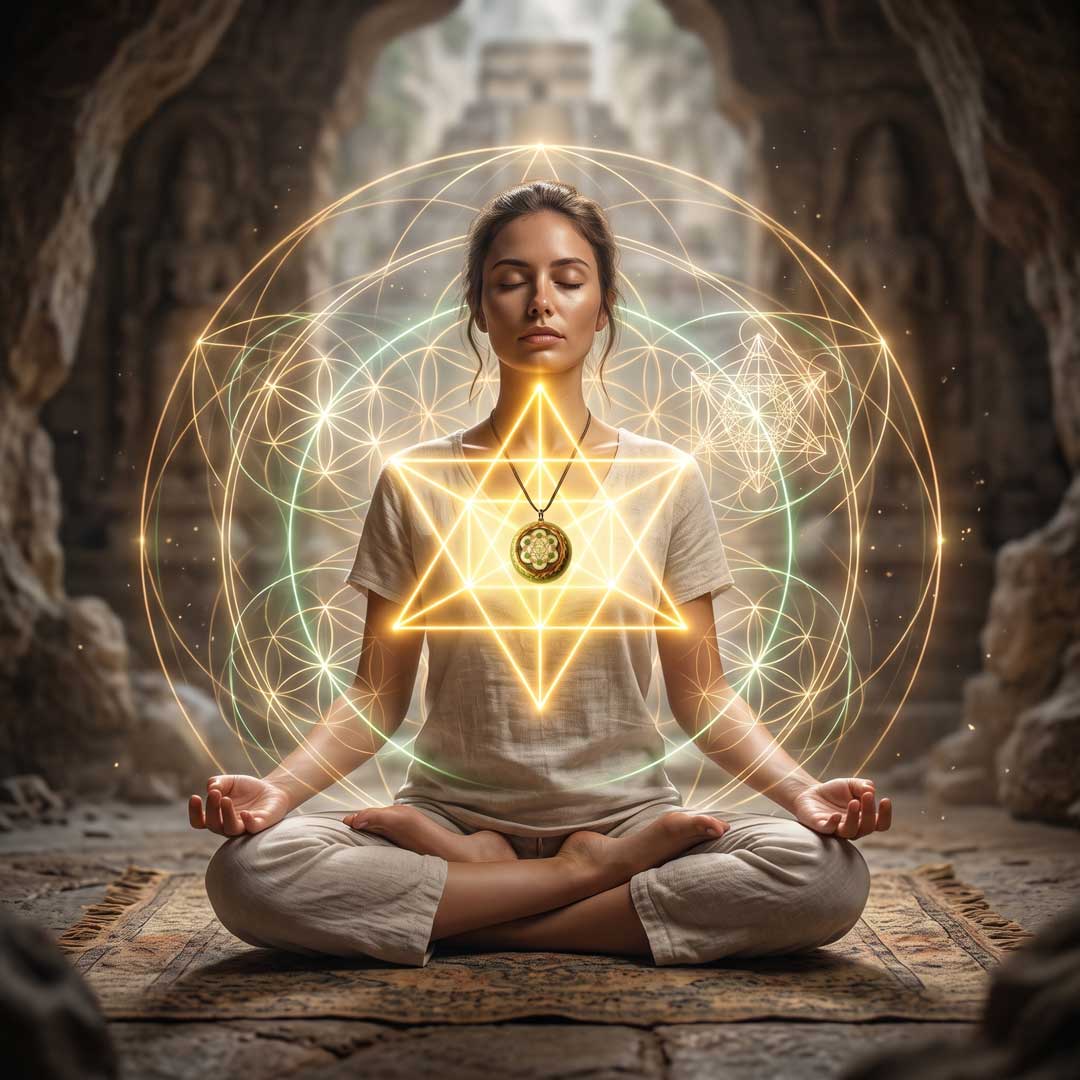Collar Orgón Resonador Cuántico con Moldavita Certificada — Activación del ADN del Alma + Campo Merkaba + Cuarzo Citrino + Doble Bobina Biomagnética | Agrograma Crop Circle | Arcángel Metatrón | Hecho a Mano - Metayantra México
