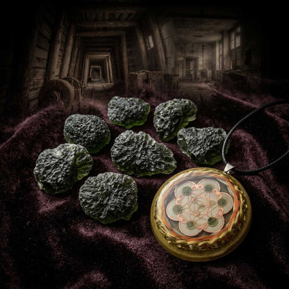 Collar Orgón Resonador Cuántico con Moldavita Certificada — Activación del ADN del Alma + Campo Merkaba + Cuarzo Citrino + Doble Bobina Biomagnética | Agrograma Crop Circle | Arcángel Metatrón | Hecho a Mano - Metayantra México
