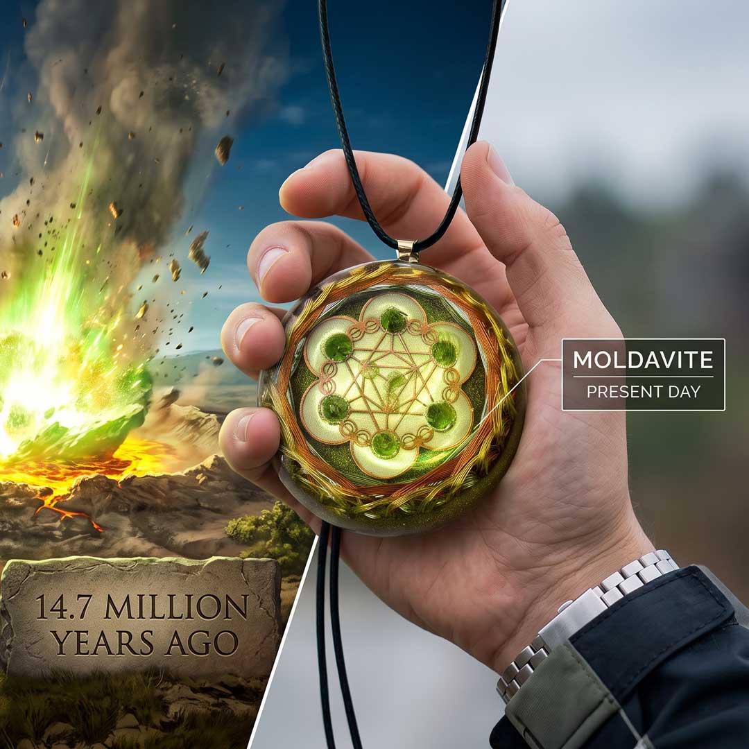 Collar Orgón Resonador Cuántico con Moldavita Certificada — Activación del ADN del Alma + Campo Merkaba + Cuarzo Citrino + Doble Bobina Biomagnética | Agrograma Crop Circle | Arcángel Metatrón | Hecho a Mano - Metayantra México