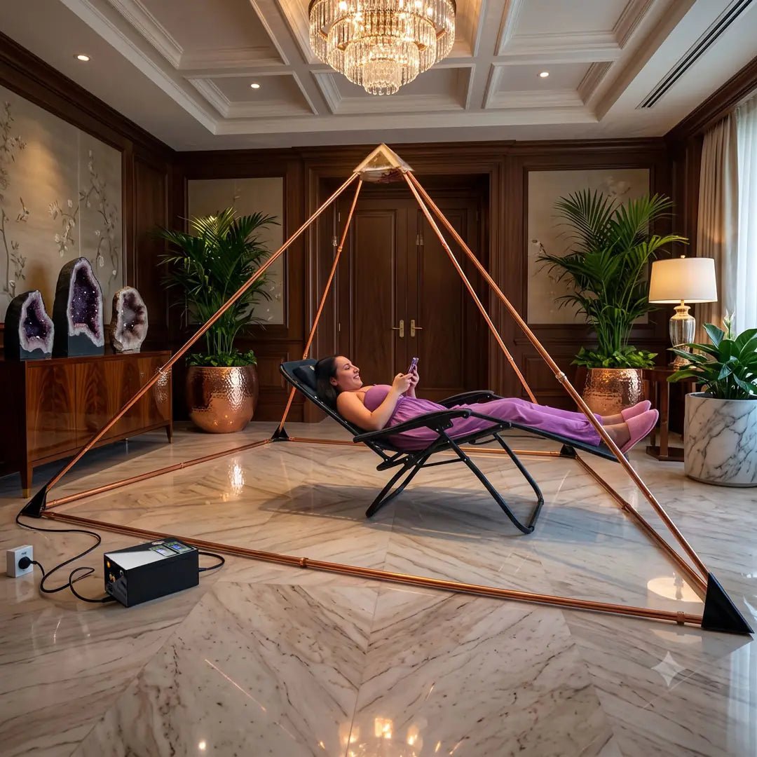 Pirámide de cobre con PEMF Vórtice Cuántico | Terapia Luz + Frecuencias 1Hz-150kHz - Metayantra México
