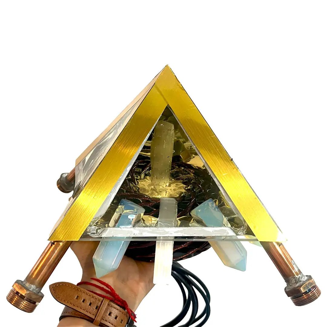 Pirámide de cobre con PEMF Vórtice Cuántico | Terapia Luz + Frecuencias 1Hz-150kHz - Metayantra México