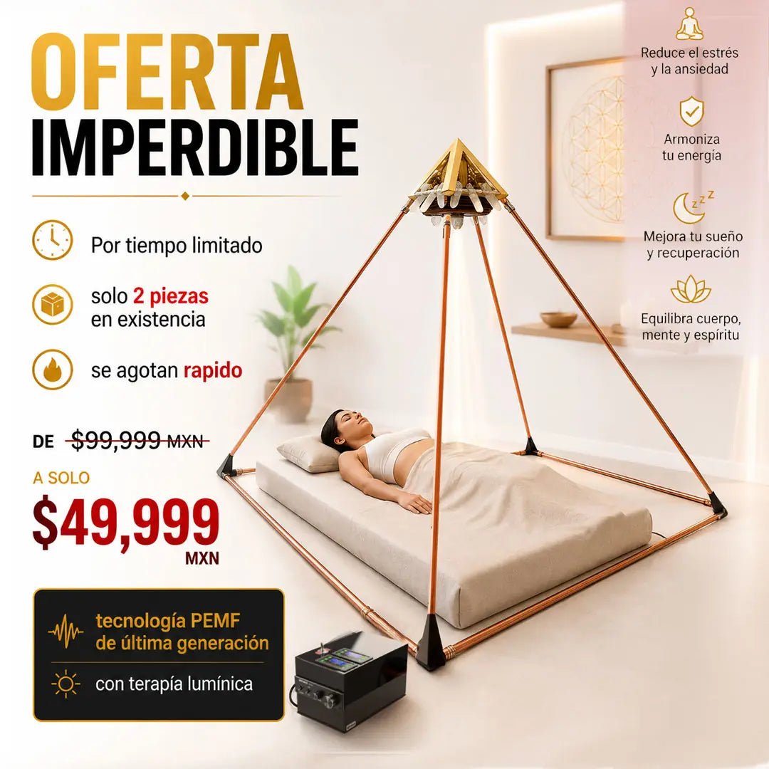 Pirámide de cobre con PEMF Vórtice Cuántico | Terapia Luz + Frecuencias 1Hz-150kHz - Metayantra México