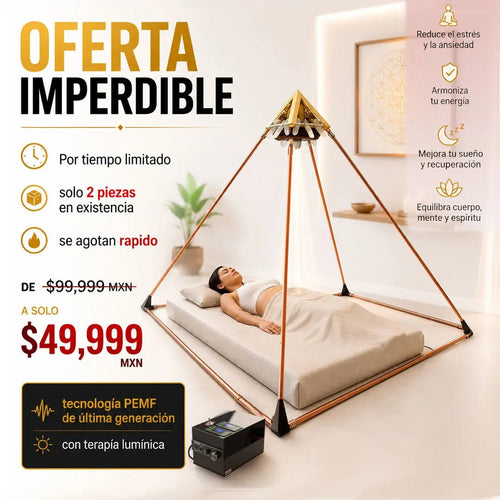 Pirámide de cobre con PEMF Vórtice Cuántico | Terapia Luz + Frecuencias 1Hz-150kHz - Metayantra México