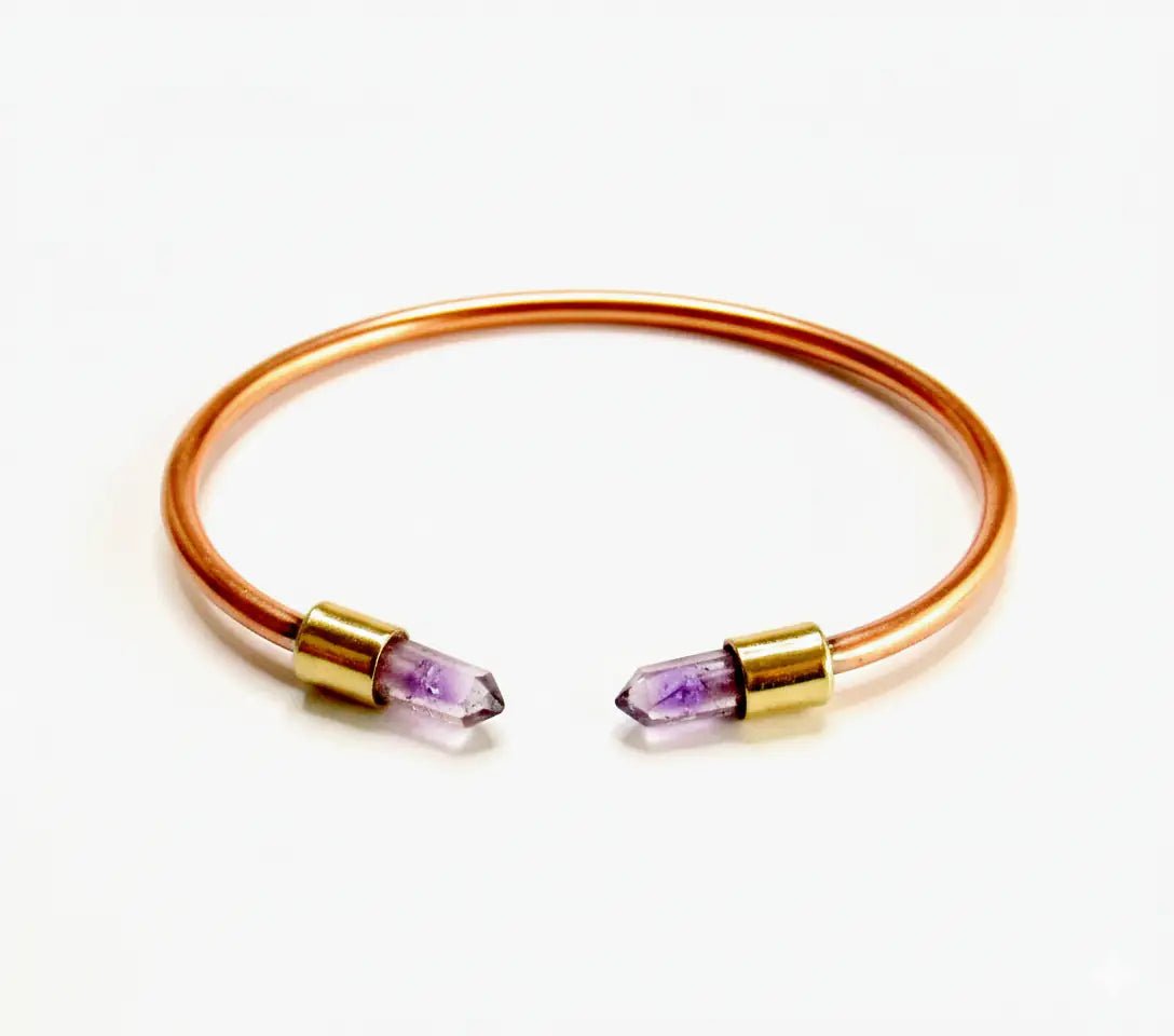 Pulsera de cobre y amatista ajustable, talla única unisex