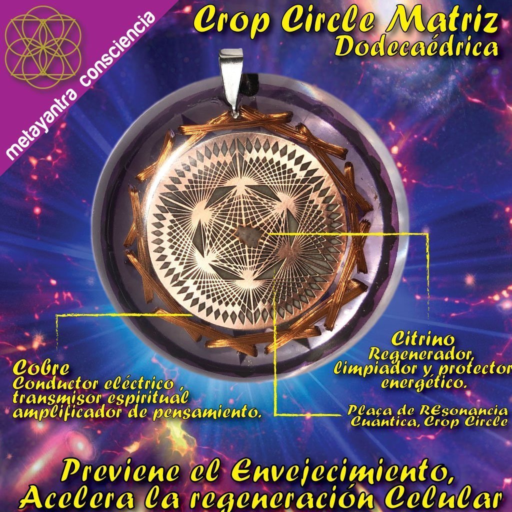Collar Con Moldavita Regenerador Celular con Crop Circle y Matriz Dodecaédrica - Metayantra - Metayantra México