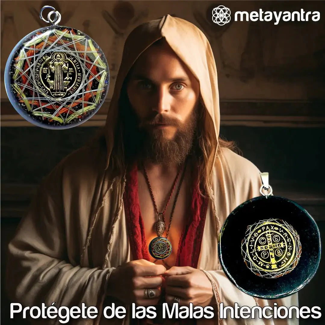 Kit de ProtecciÇün EnergǸtica y Abundancia: Collar EnergǸtico de Orgonita y Pulsera de Zinc con Medalla de San Benito - Metayantra MǸxico