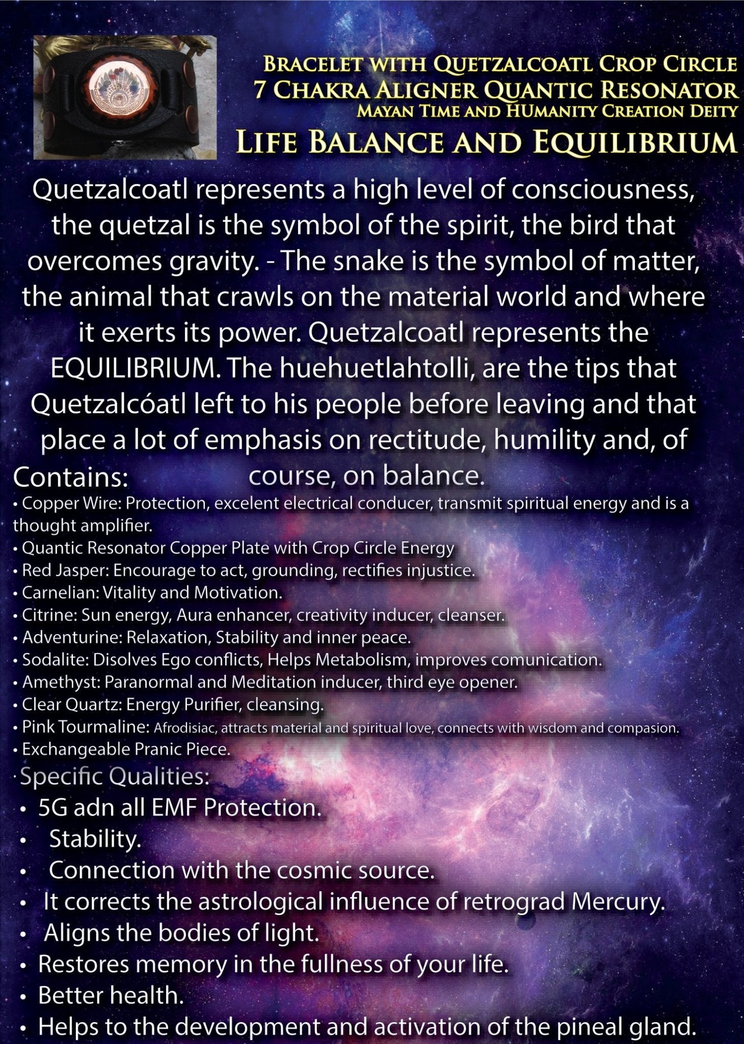 Pulsera con resonador cuántico Quetzalcoatl de 7 Chakras - Metayantra México