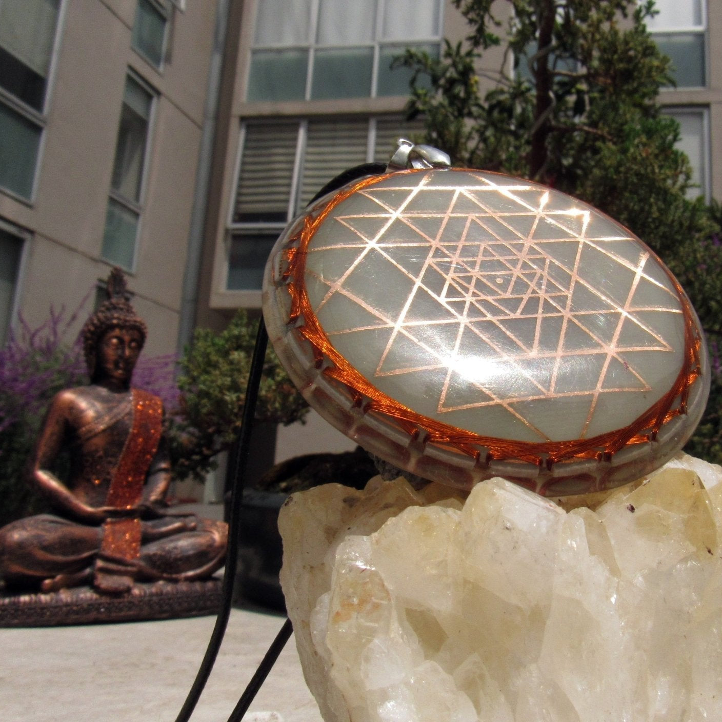 Sri Yantra Doble con Moldavita - Metayantra MǸxico